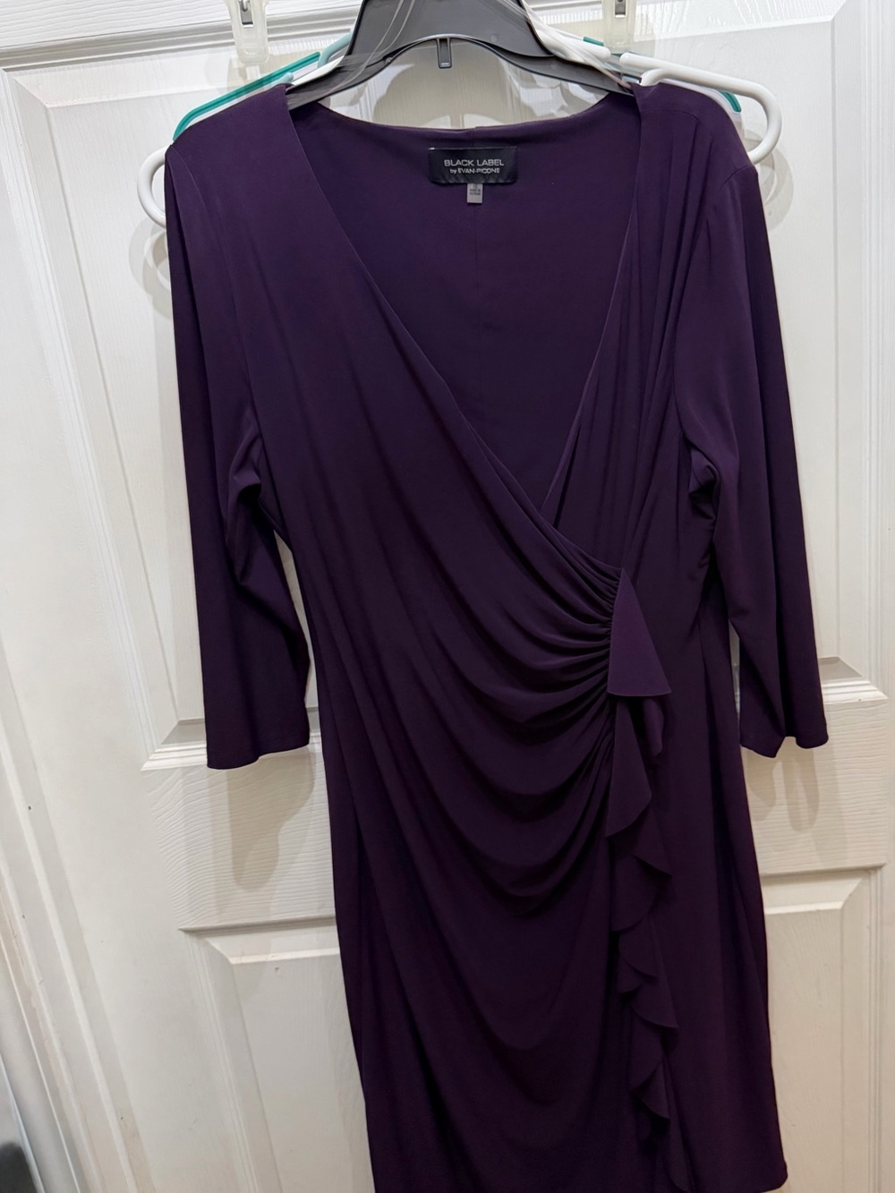 Black Label by Evan Picone Deep Purple Ruched Ruffle Dress Size 16